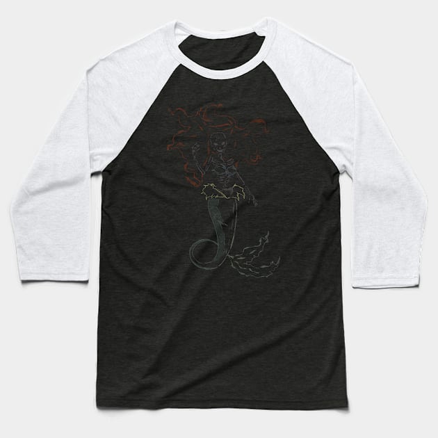 Mermaid Ariel skeleton black Baseball T-Shirt by Uwaki